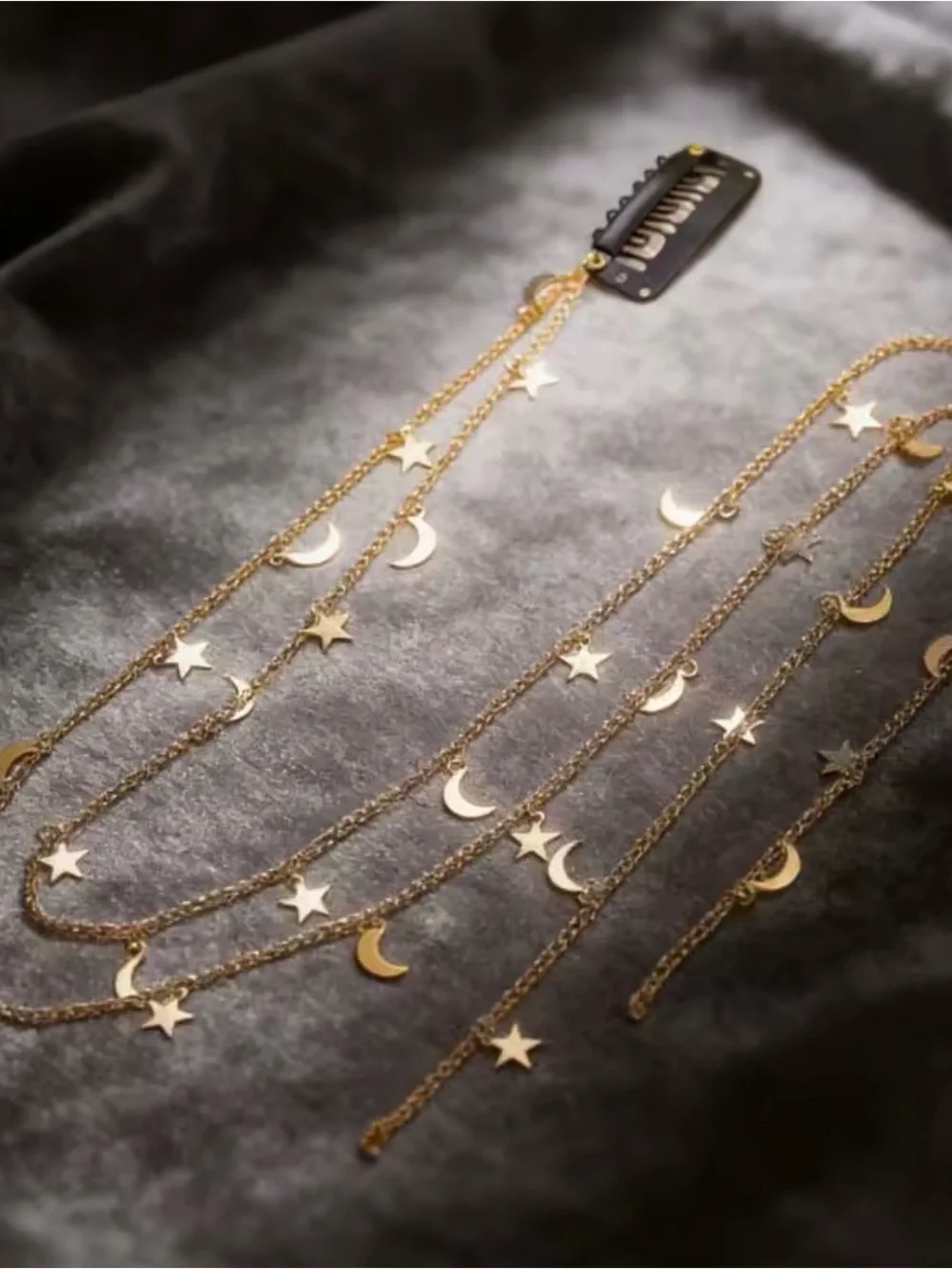 Gold Moon & Star Layered Hair Accessories Hair Brooch Pin